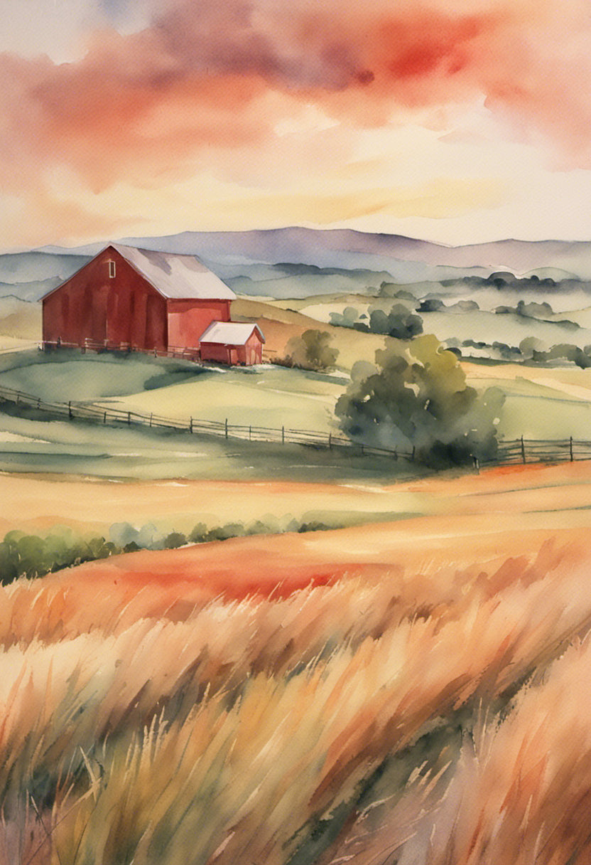 Country View Watercolor Painting Art Print