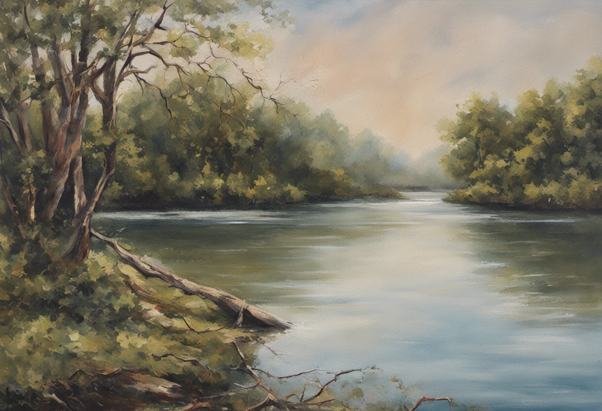 Cloudy River View Painting Art Print