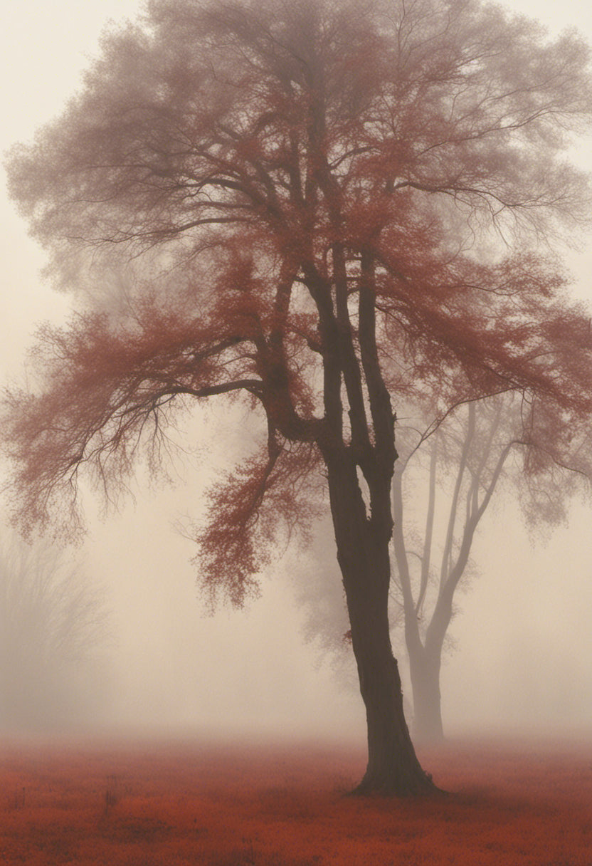 Red Tree in The Fog Photograph Art Print