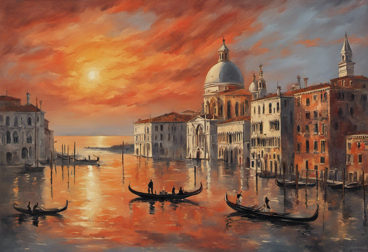 Venetian Boats at Sunset Acrylic Painting Art Print