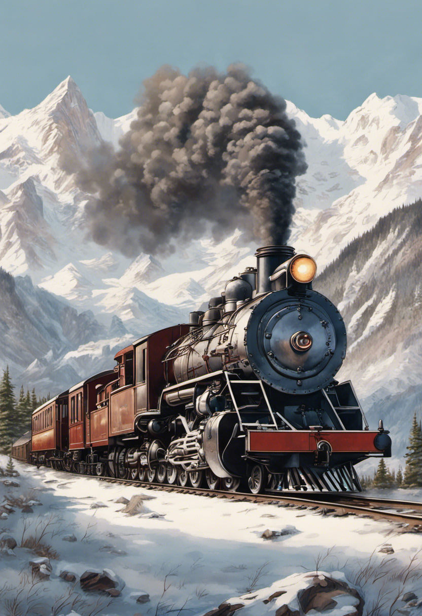 Steam Train Through The Alps Digital Painting Art Print