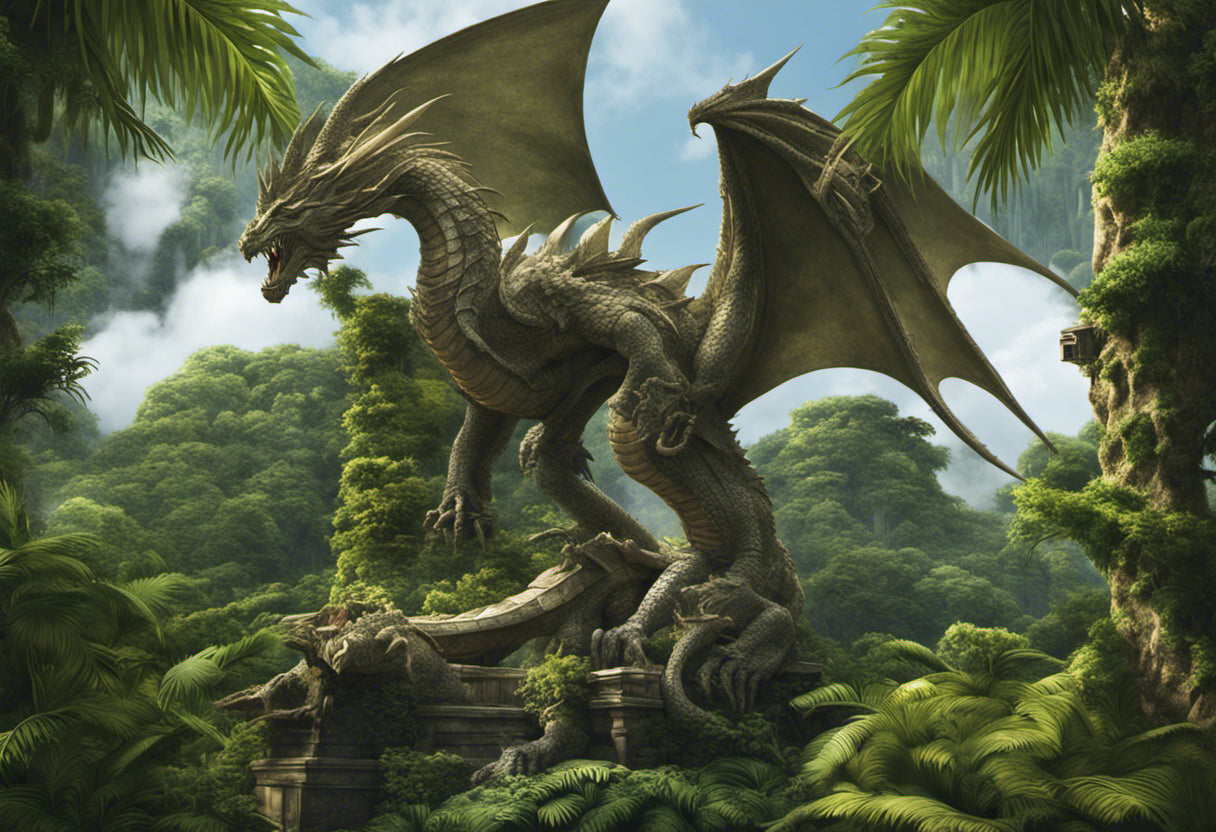 Dragon Statue in The Jungle Digital Painting I Art Print