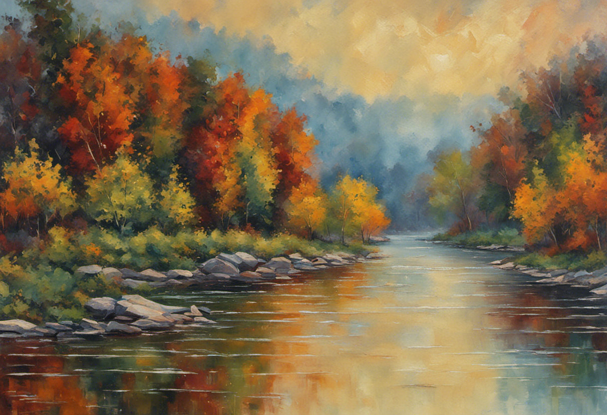Autumn Stream Oil Painting I Art Print