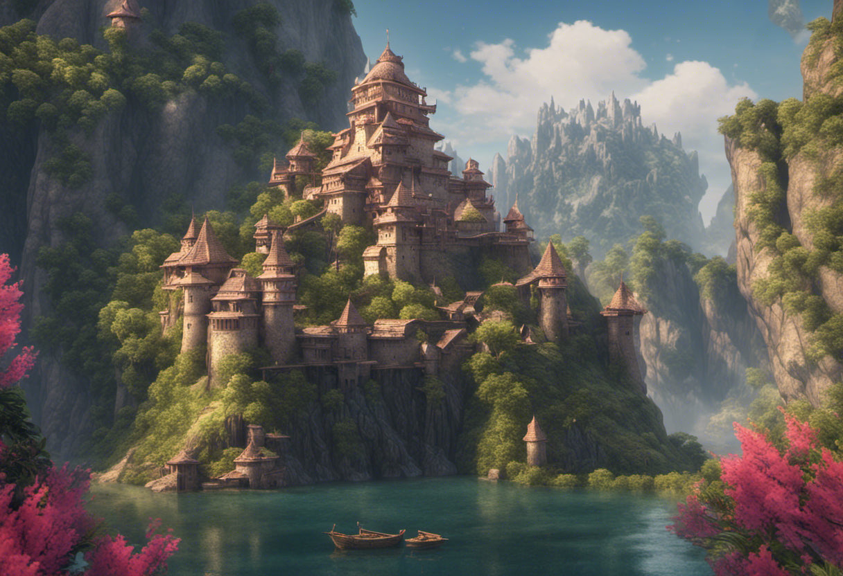 Fantasy Castle on A Lake Digital Painting Art Print