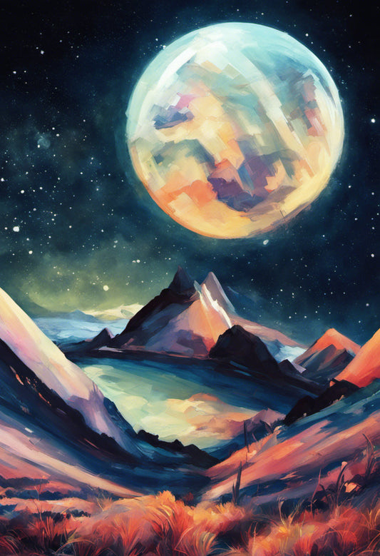 Abstract Moonlit Night in The Mountains Painting Art Print