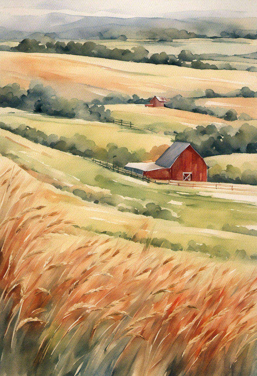 Red Barn on The Prairie Watercolor Painting Art Print – Keep Calm ...