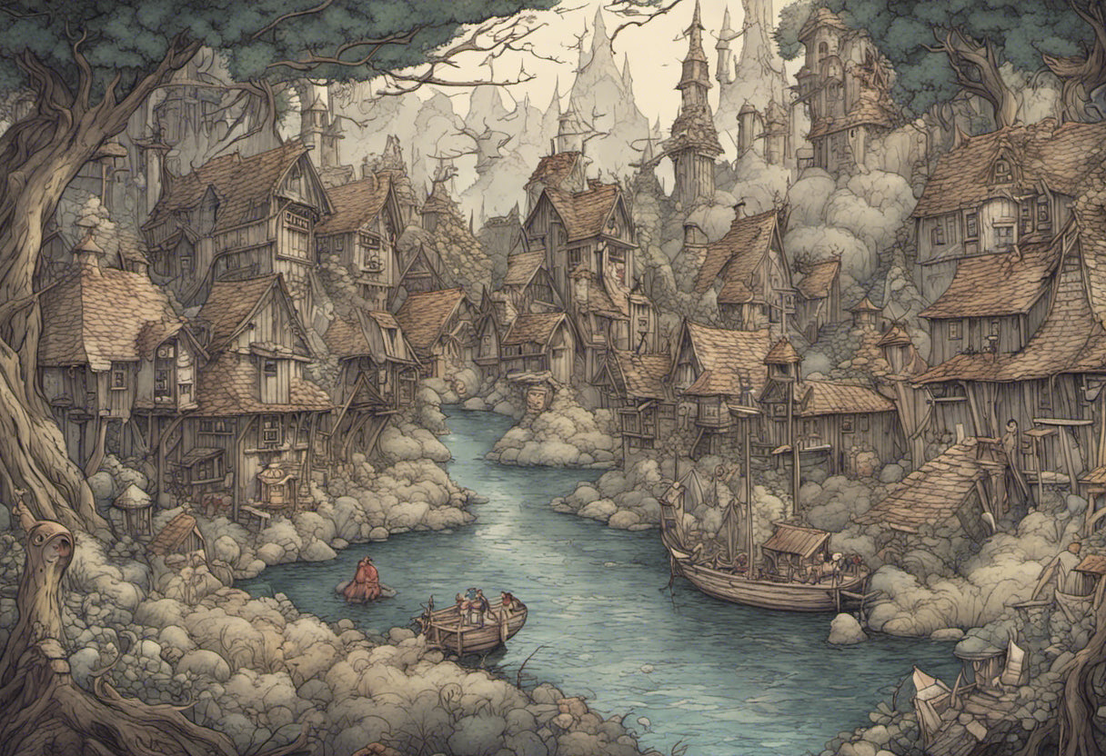 Medieval Village of Dwarves Fantasy Painting I Art Print