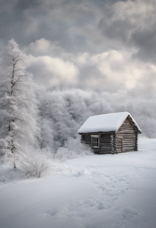 Snowy Cabin in The Woods Photograph Art Print