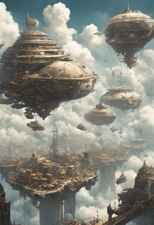Floating Steampunk City Digital Matte Painting Art Print