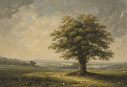 Old Oak Tree on The Plains Vintage Oil Painting Art Print