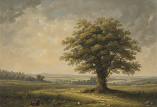 Old Oak Tree on The Plains Vintage Oil Painting Art Print