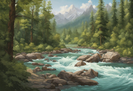 Pacific Northwest River Rapids Illustration Art Print