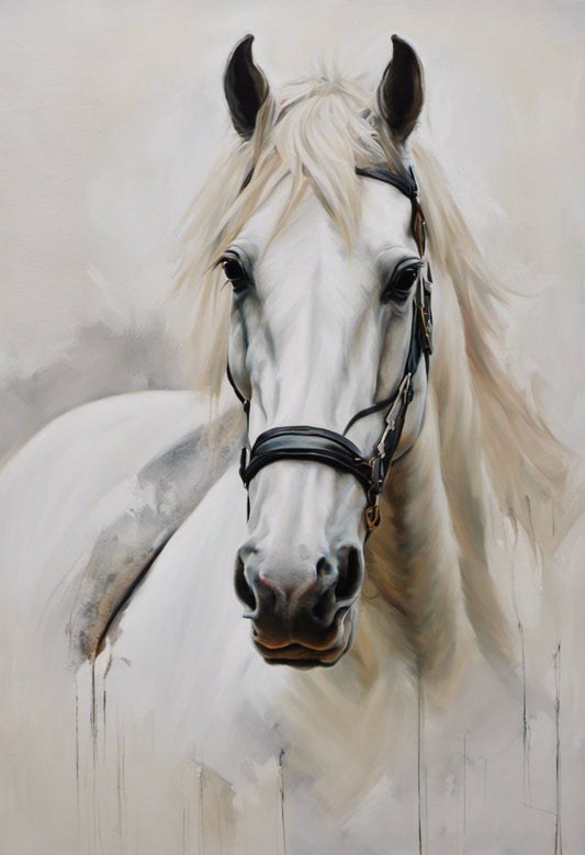 Closeup Portrait of a White Horse Digital Painting Art Print