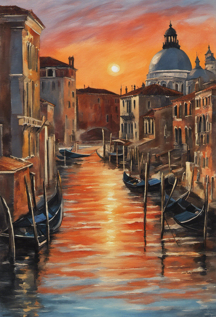 Venetian Canals at Sunset Acrylic Painting I Art Print