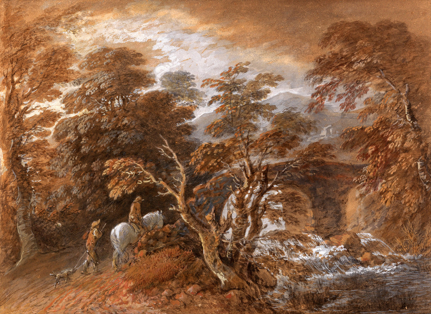 Hilly Landscape with Figures Approaching a Bridge by Thomas Gainsborough Art Print
