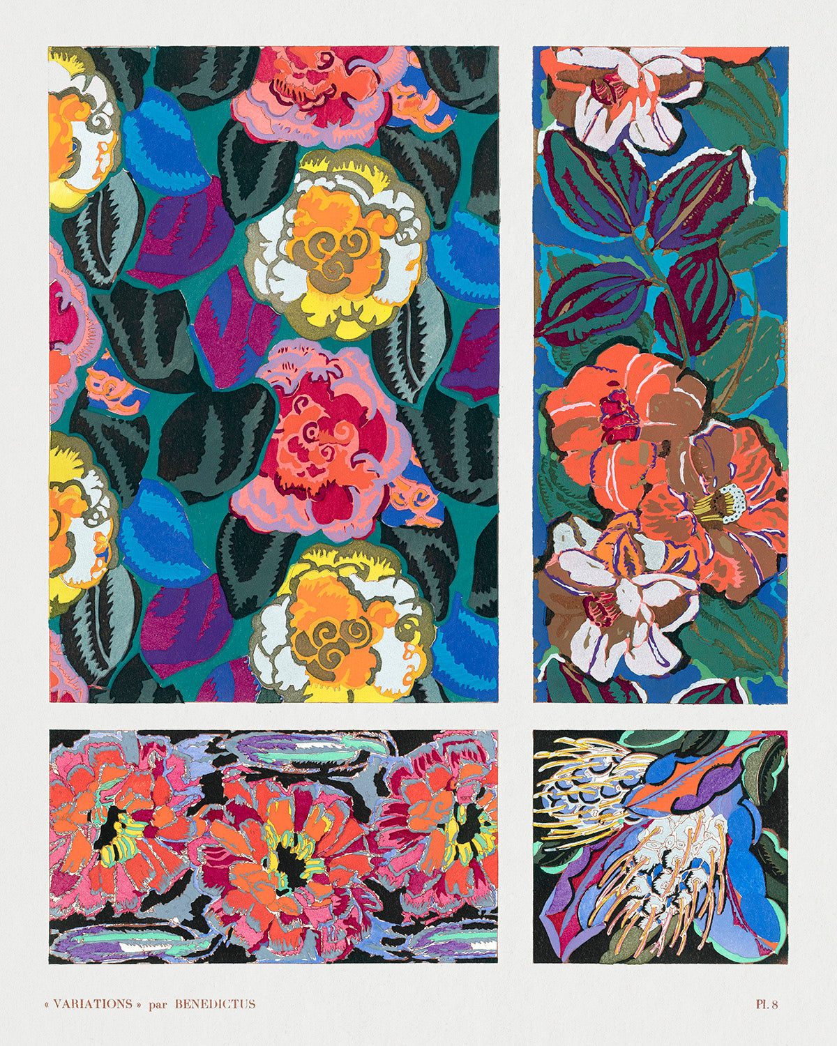 Variations #8 - Floral Art Deco Pattern by Edouard Benedictus Art Print
