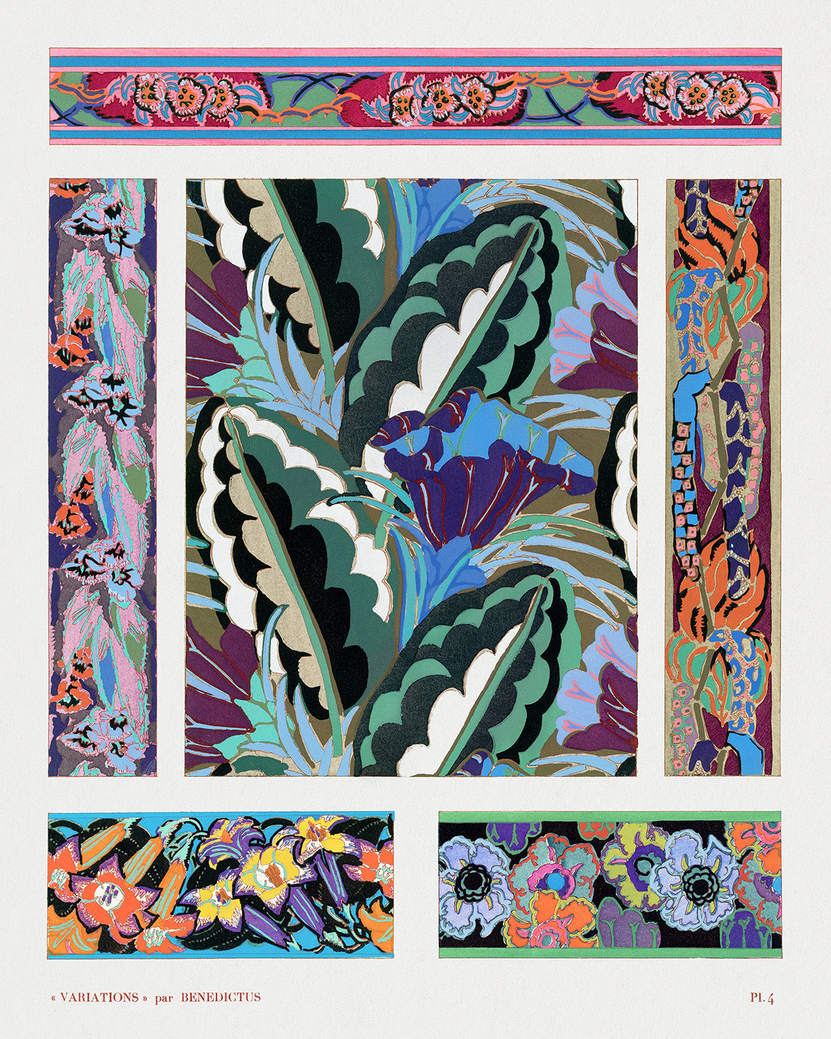 Variations #4 - Floral Art Deco Pattern by Edouard Benedictus Art Print