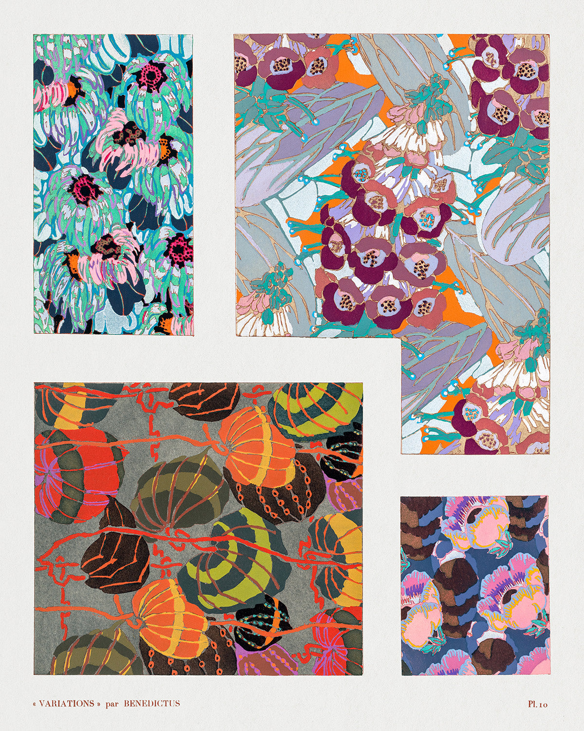 Variations #10 - Floral Art Deco Pattern by Edouard Benedictus Art Print