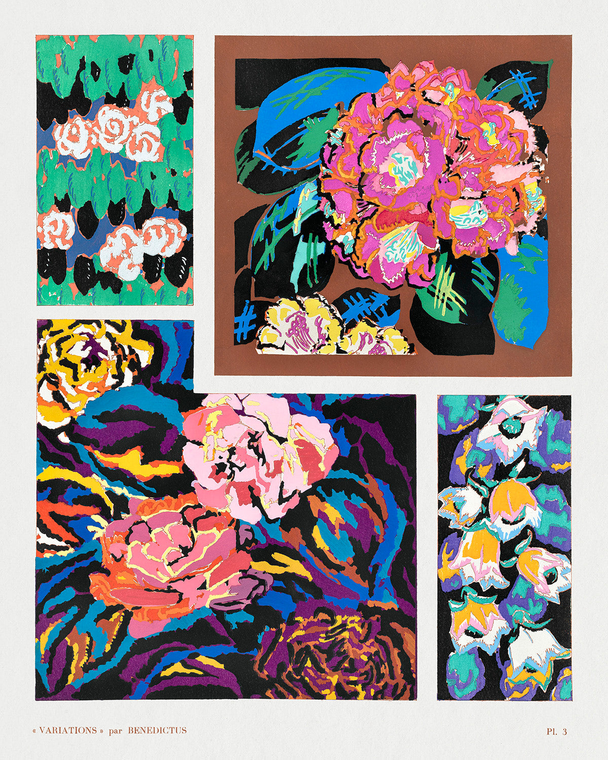 Variations #3 - Floral Art Deco Pattern by Edouard Benedictus Art Print