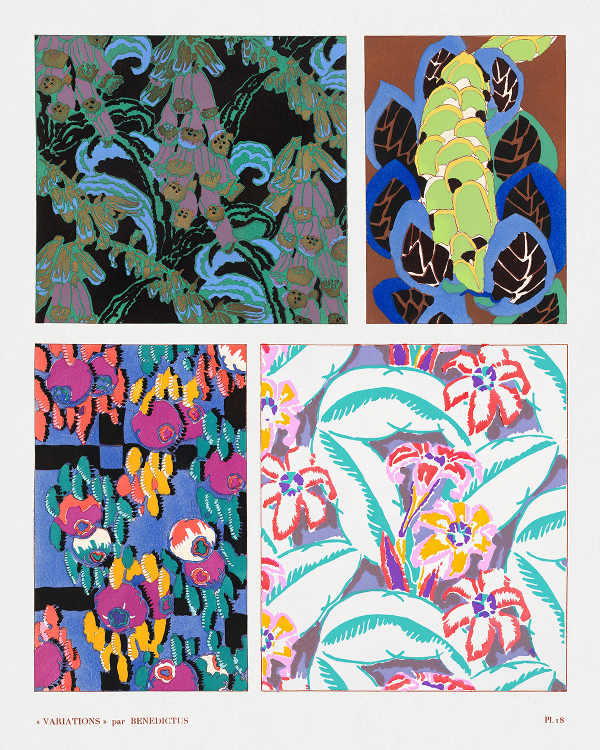 Variations #18 - Floral Art Deco Pattern by Edouard Benedictus Art Print
