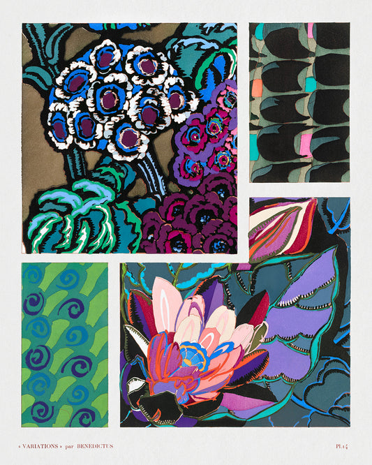 Variations #14 - Floral Art Deco Pattern by Edouard Benedictus Art Print