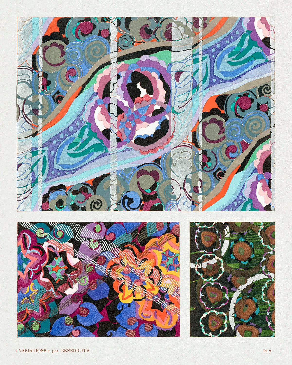 Variations #7 - Floral Art Deco Pattern by Edouard Benedictus Art Print