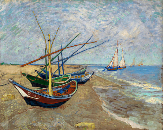 Fishing Boats on the Beach at Saintes-Maries by Vincent van Gogh Art Print