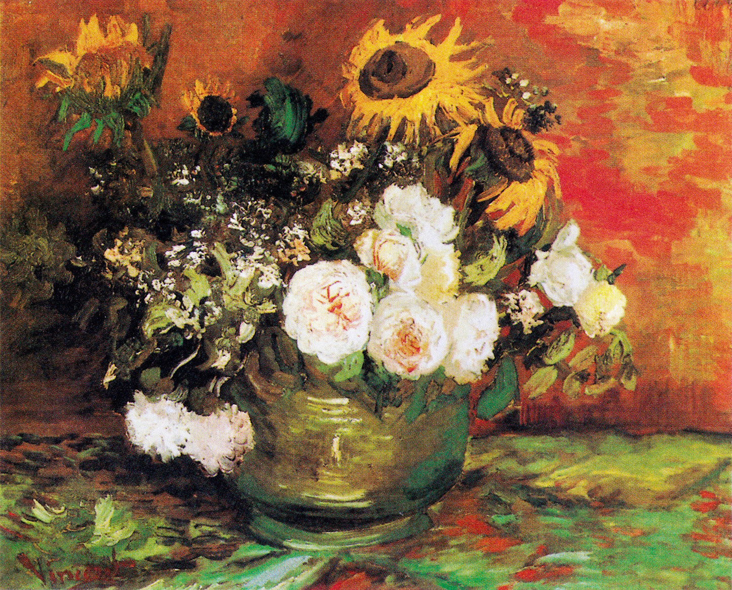 Bowl With Sunflowers Roses And Other Flowers by Vincent van Gogh Art Print