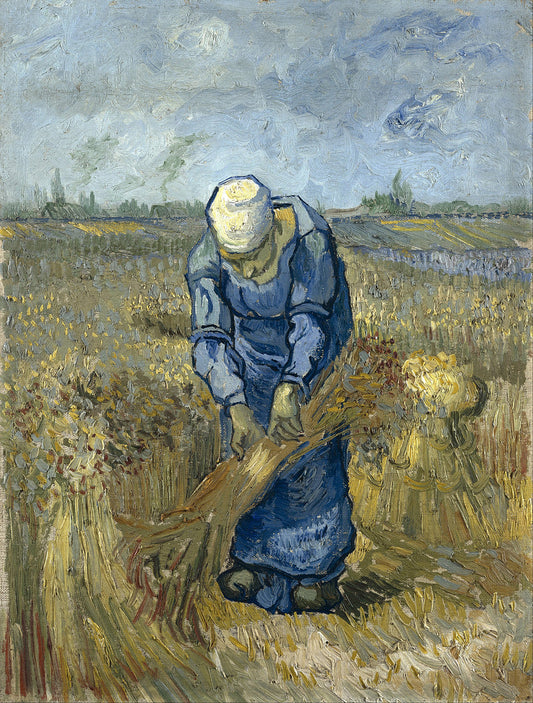 Peasant woman binding sheaves by Vincent van Gogh Art Print