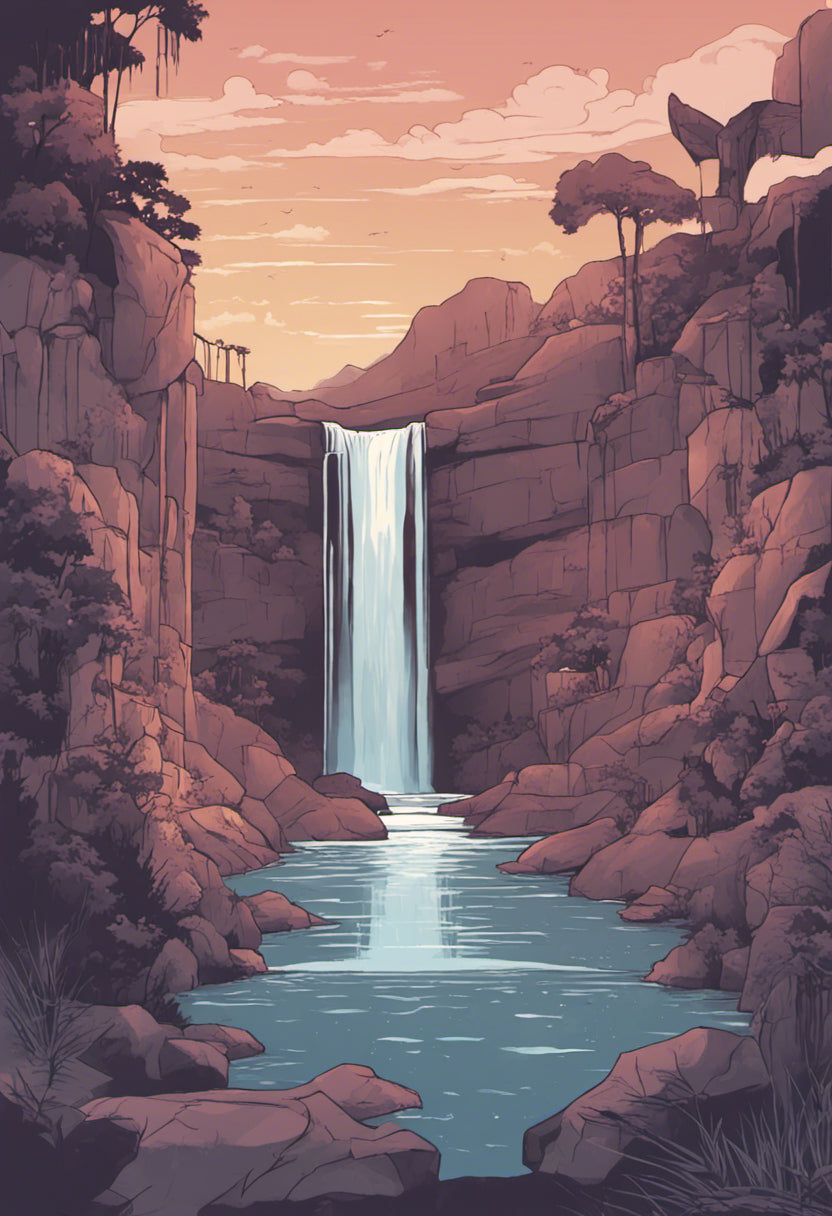 Dusk Waterfall Illustration II Art Print