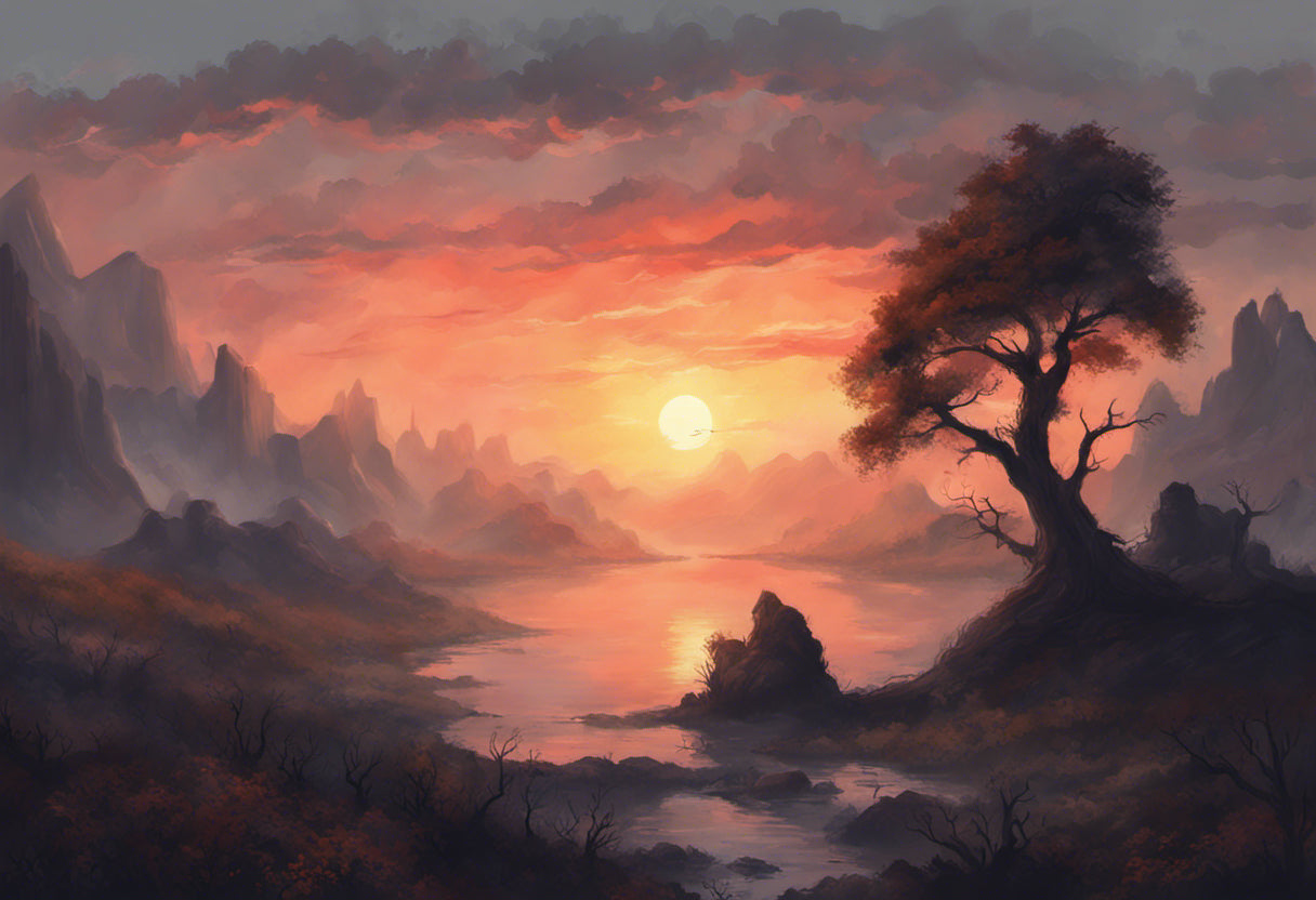 Mysterious Land at Sunrise Digital Painting Art Print