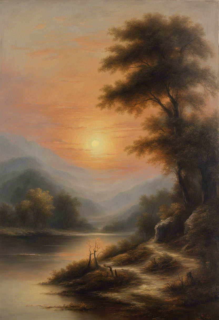 Landscape at Sunrise Romantic Era Oil Painting II Art Print