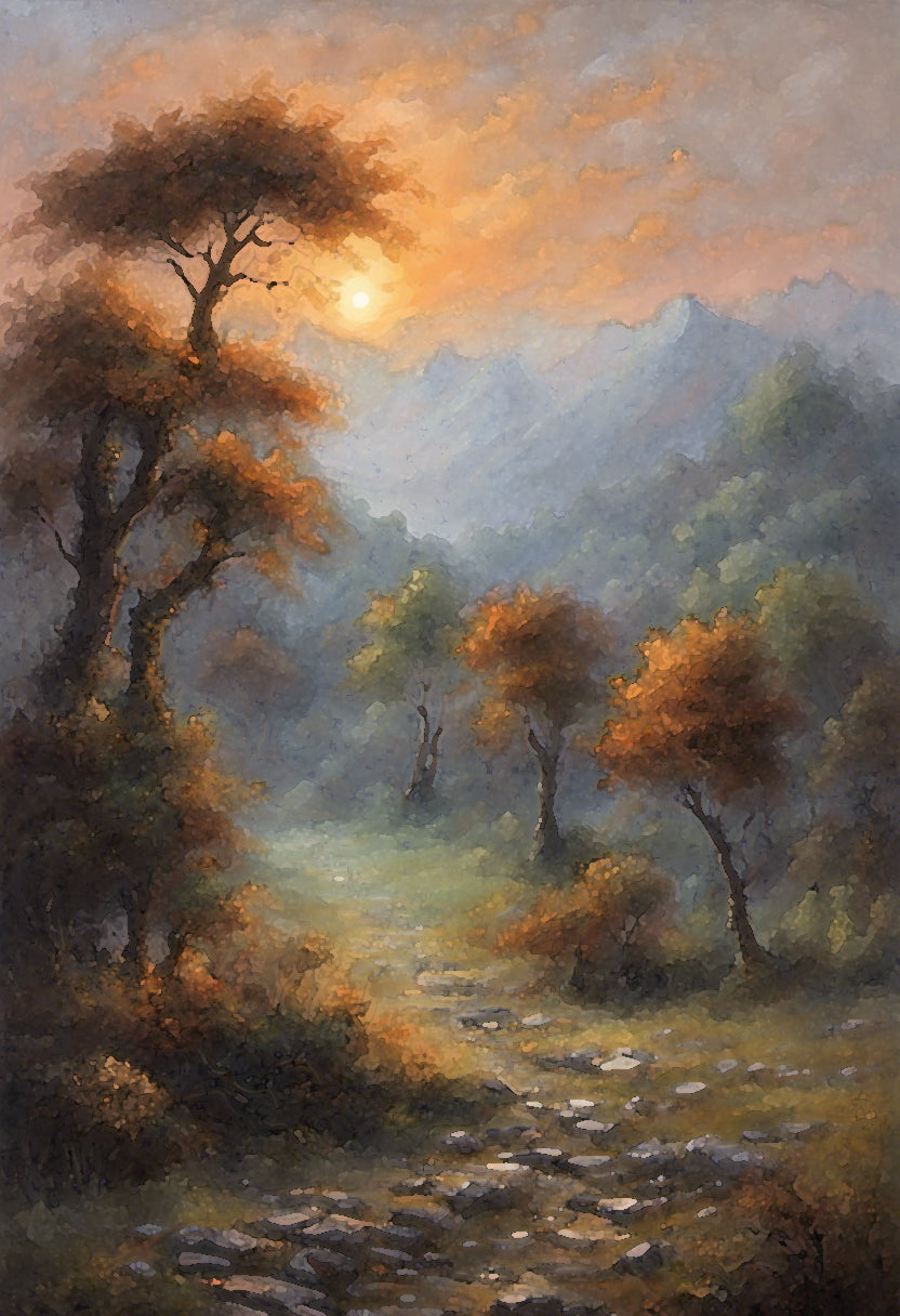 Landscape at Sunrise Romantic Era Oil Painting III Art Print