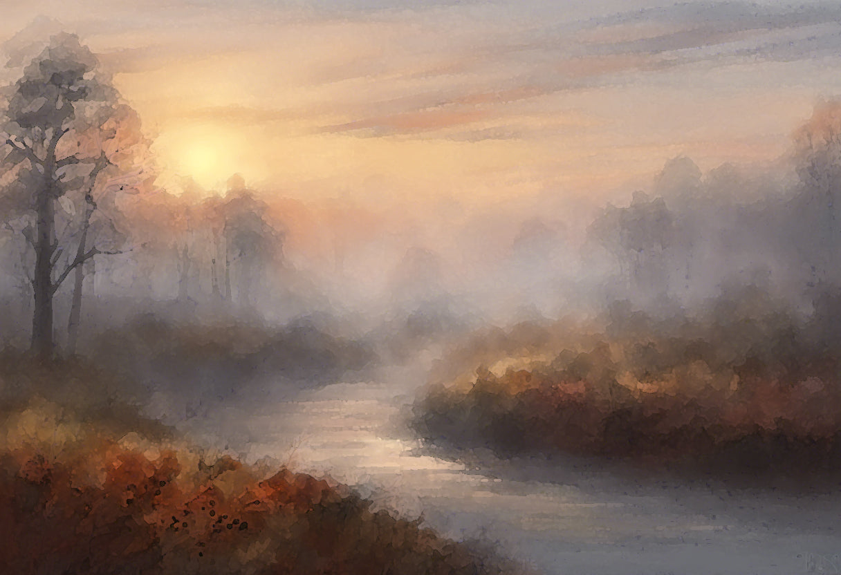 Foggy Landscape at Sunrise Digital Painting I Art Print