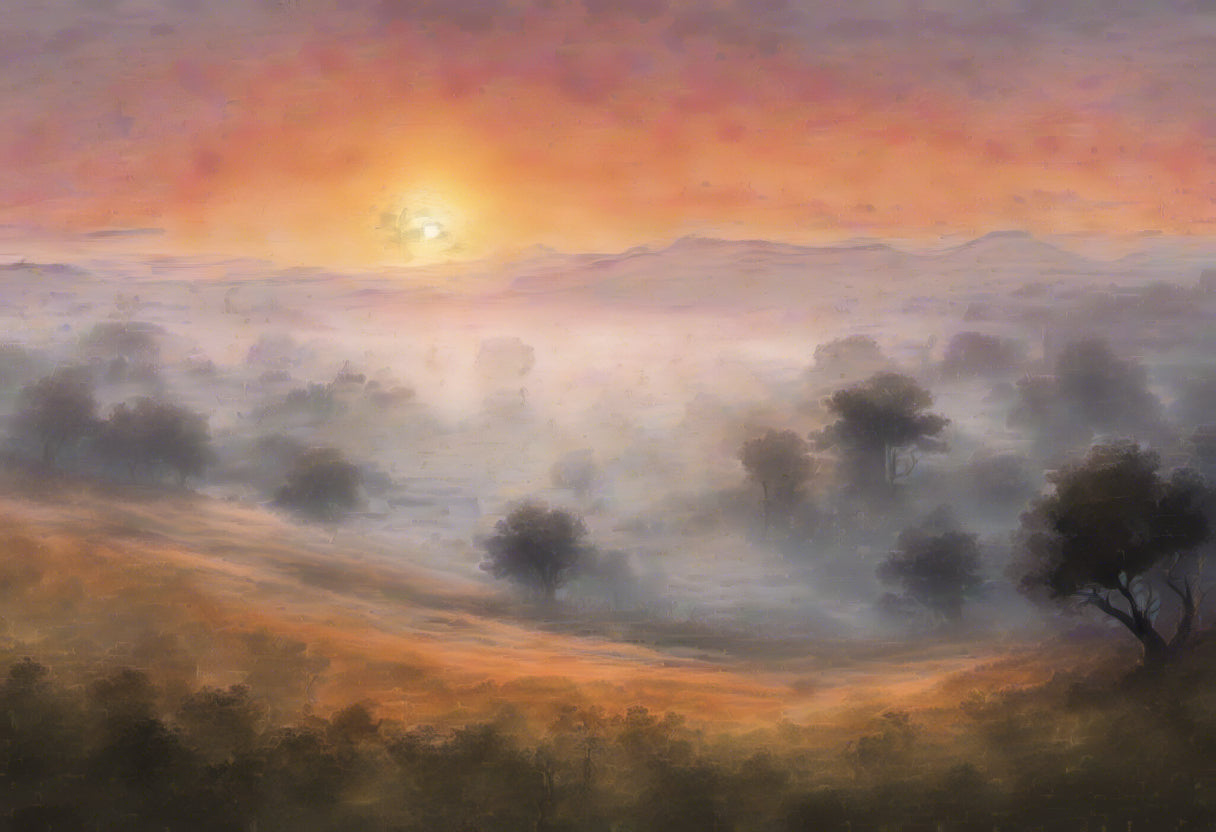 Foggy Landscape at Sunrise Digital Painting II Art Print