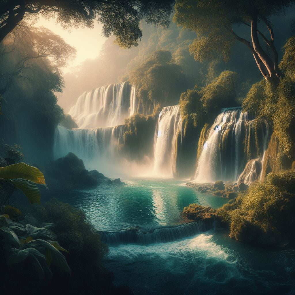Waterfall Panorama Digital Matte Painting Art Print
