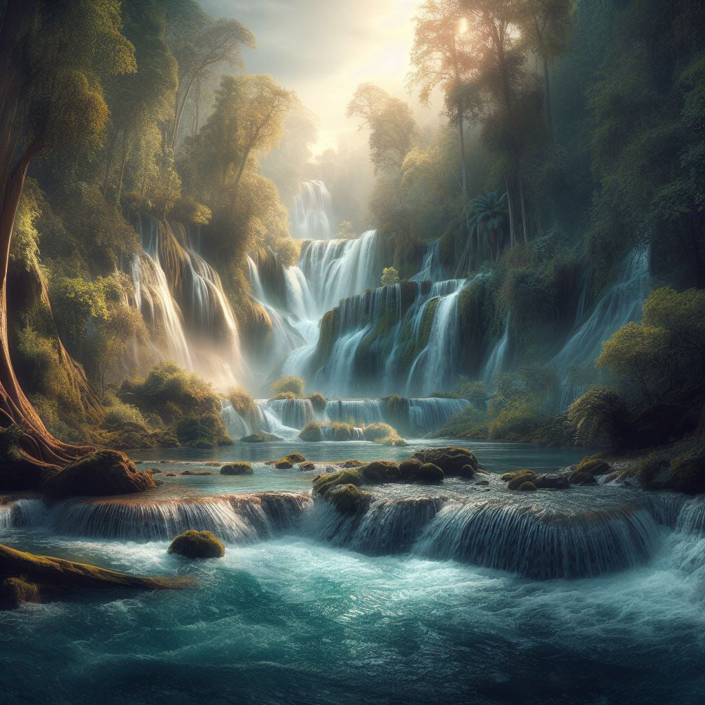Waterfall Panorama Digital Matte Painting II Art Print