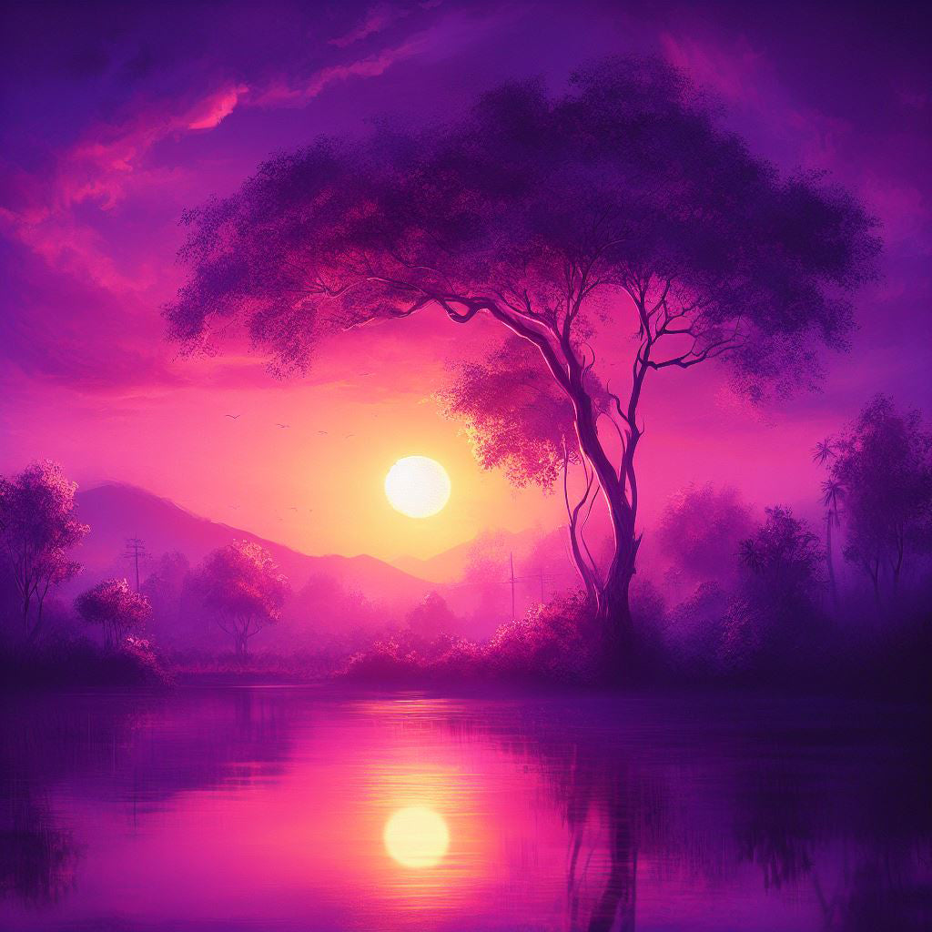 Purple Sunset with Tree Photography II Art Print