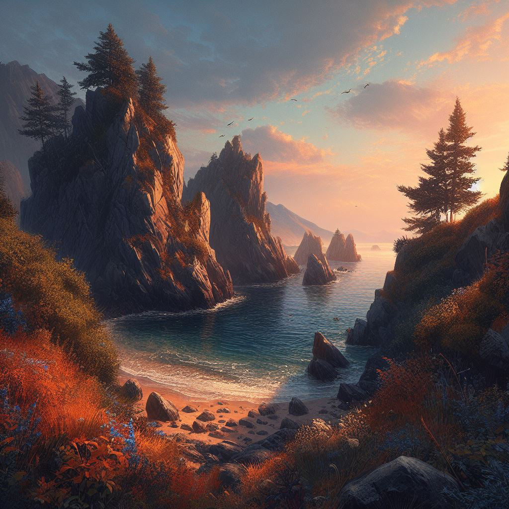 Cove Near The Ocean at Sunset Digital Painting II Art Print