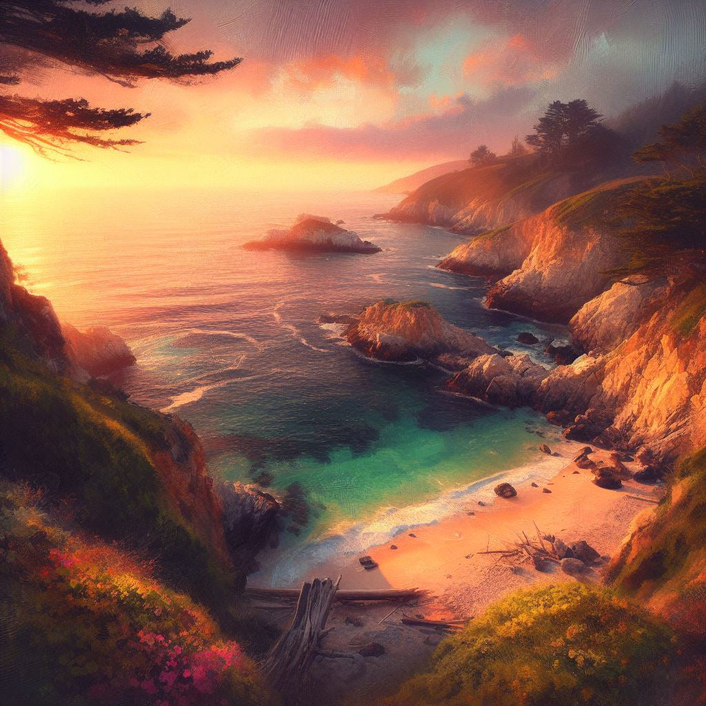 Cove Near The Ocean at Sunset Digital Painting III Art Print