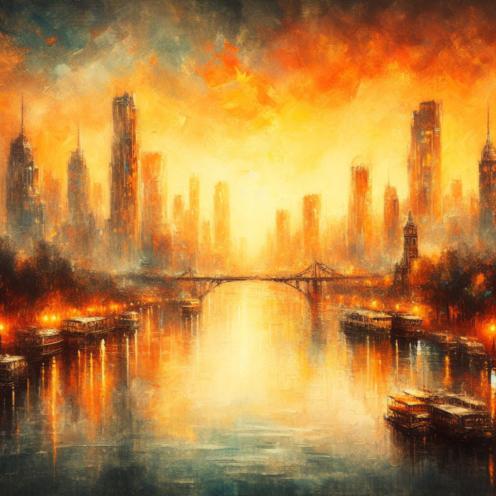 City Sunset Oil Painting Art Print