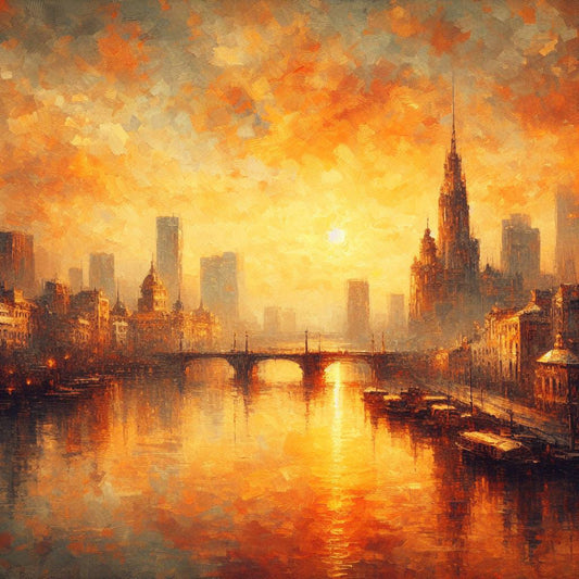 City Sunset Oil Painting II Art Print