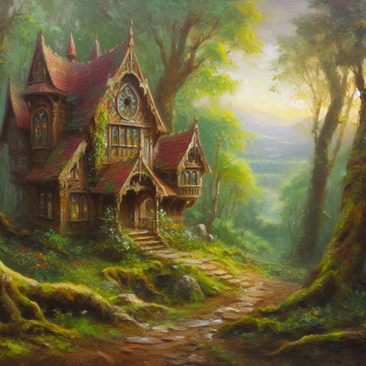 House in a Fantasy Forest Oil Painting Art Print