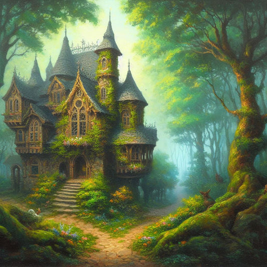 House in a Fantasy Forest Oil Painting II Art Print