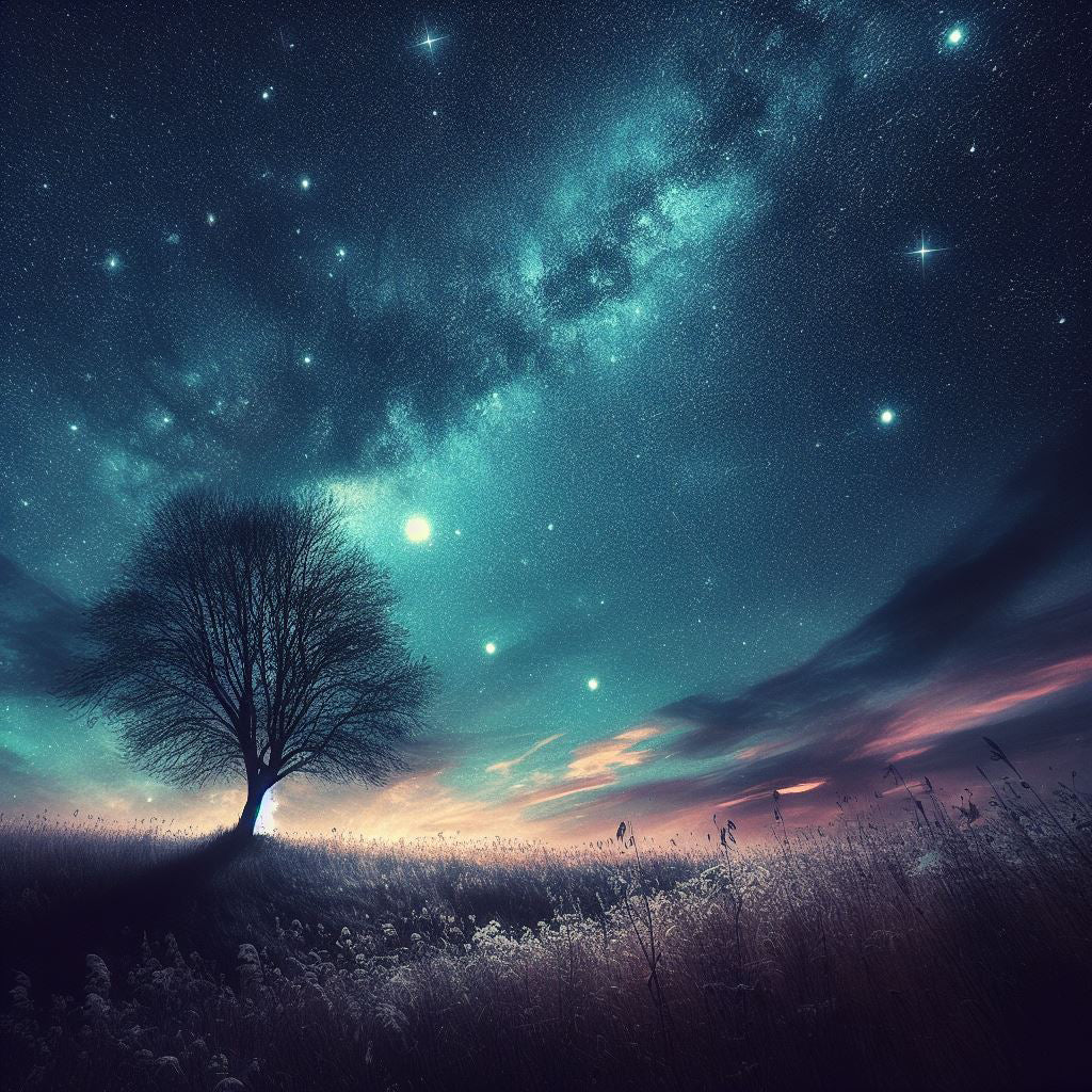 Starry Sky and A Single Tree Digital Painting Art Print
