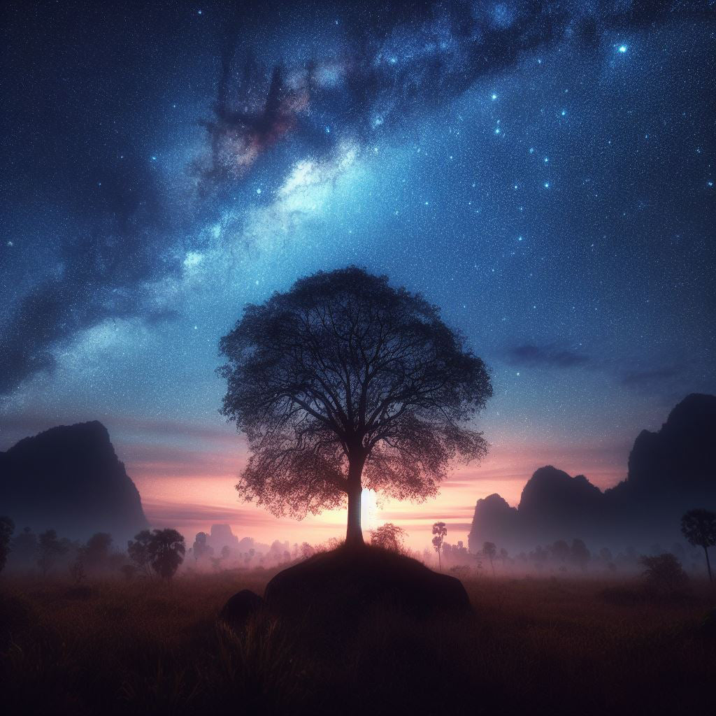 Starry Sky and A Single Tree Digital Painting II Art Print