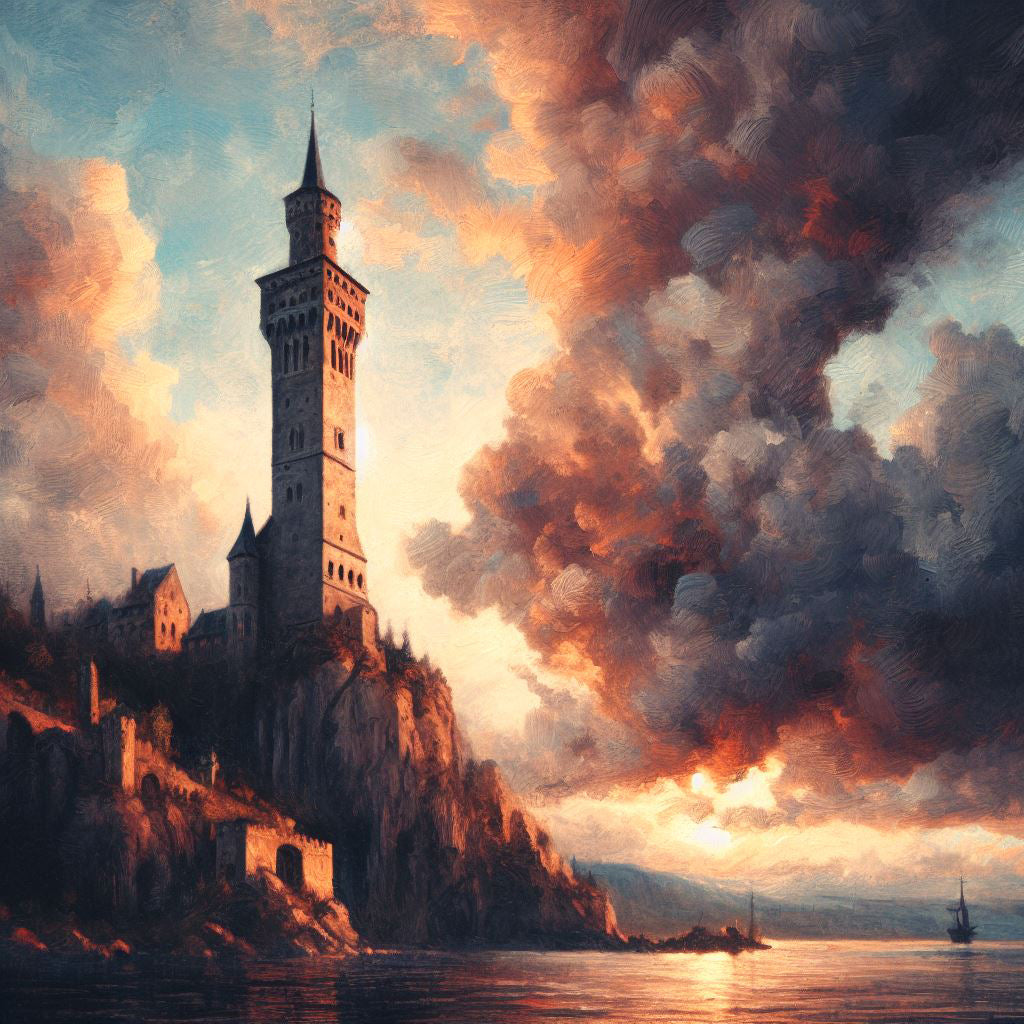 Tower with Dramatic Clouds Oil Painting Art Print