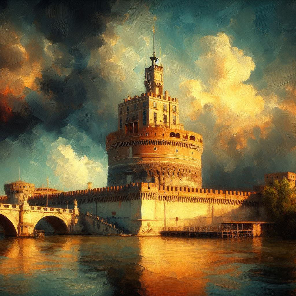 Tower with Dramatic Clouds Oil Painting II Art Print