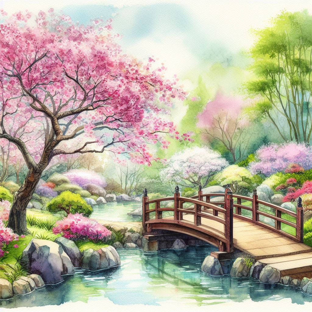 Watercolor Japanese Pond Art Print