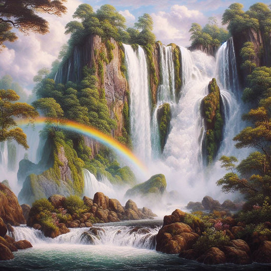 Waterfall Island Oil Painting Art Print